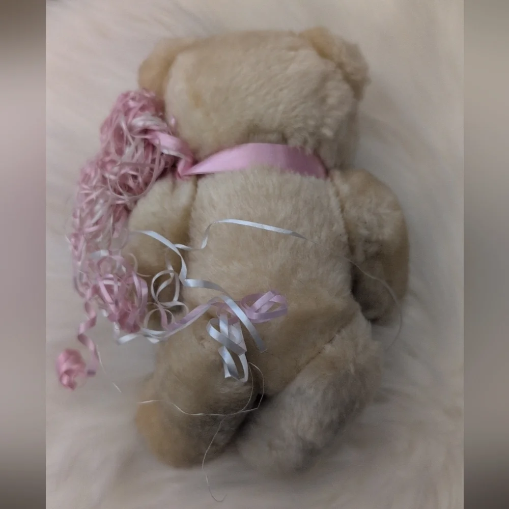 Vintage Retired Boyds Jointed Model Teddy Bear with Pink Ribbon Bow